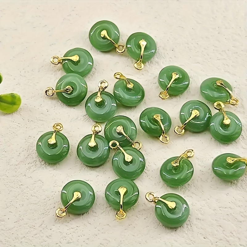 

10pcs/20pcs, Necklace Pendant, Round Green Beads Charm Diy Handmade Necklace Jewelry Making, Method Peace Pendant Accessories And Ornaments Peace , Ornament Making Materials