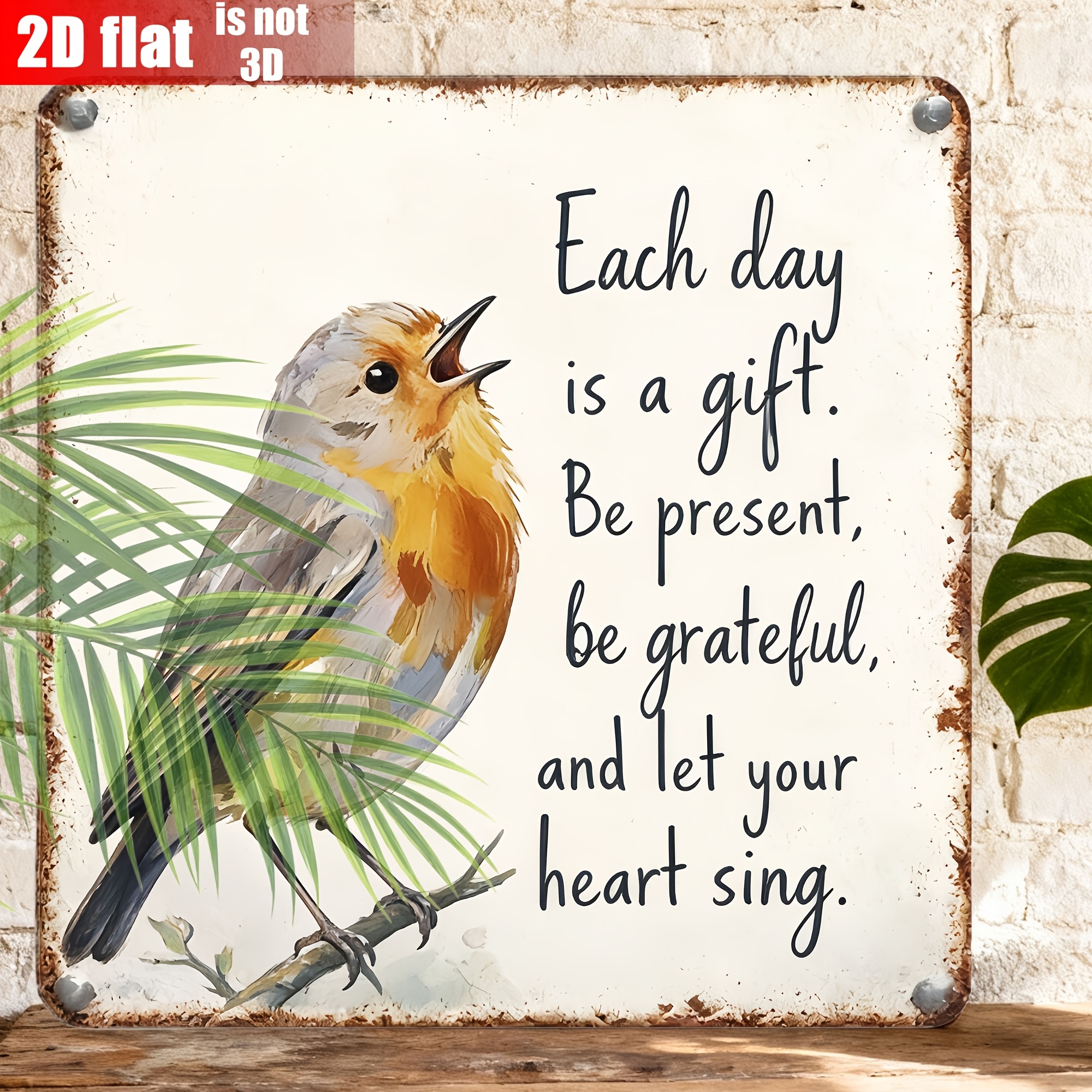 TEMU 2d Flat Wooden Square Hanging Sign Bluebird Inspirational English Quote Pattern Decorative Board Distressed Home Garden Entrance Wall Hanging