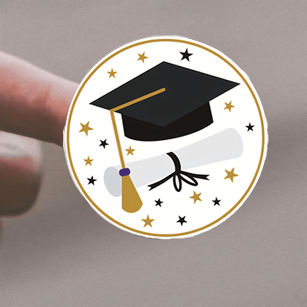 TEMU 60 Graduation Stickers - Black Graduation Cap, Scroll, And With Golden And White Accents - High-quality Graduation Gift, Diploma Decoration,