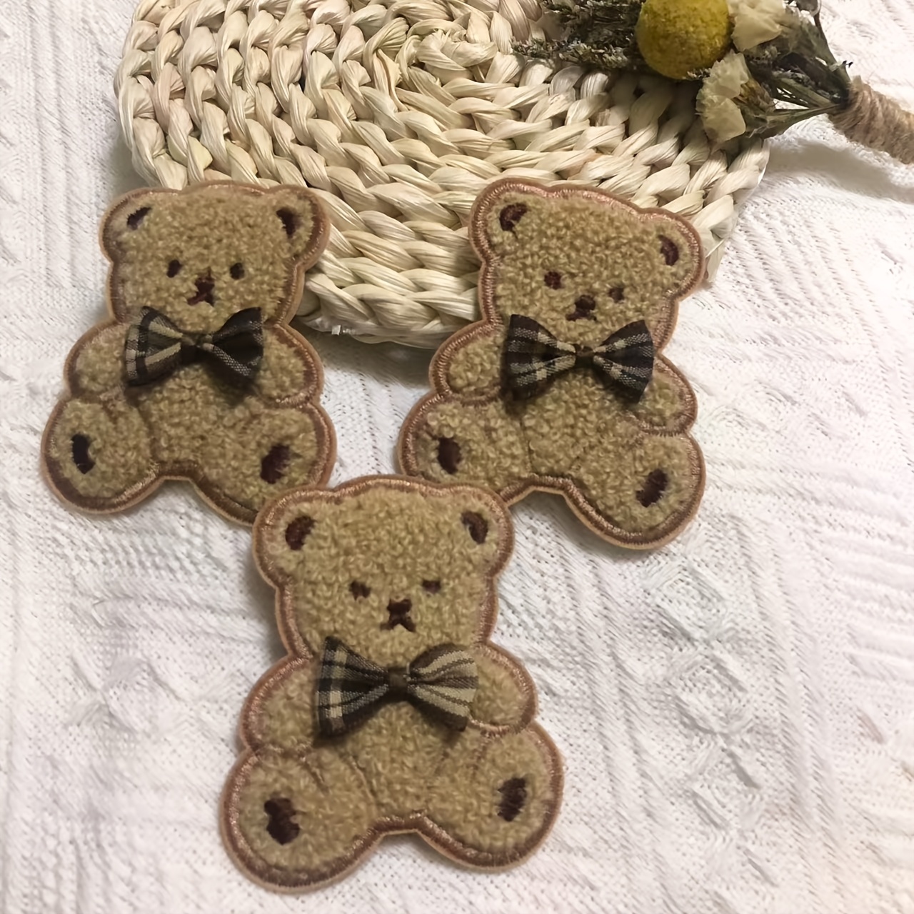 TEMU 3 Gentleman | Khaki Towel Embroidery Patches With Bowknots | Ideal For Decorating Clothes, Hats, Bags, Shoes, Gift Bags, And Party Decorations |