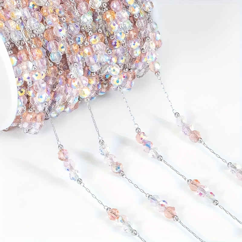 Image of 39.37" 304 Stainless Steel Artificial Crystal Bead Chain For Diy Necklaces, Bracelets & Jewelry Crafting
