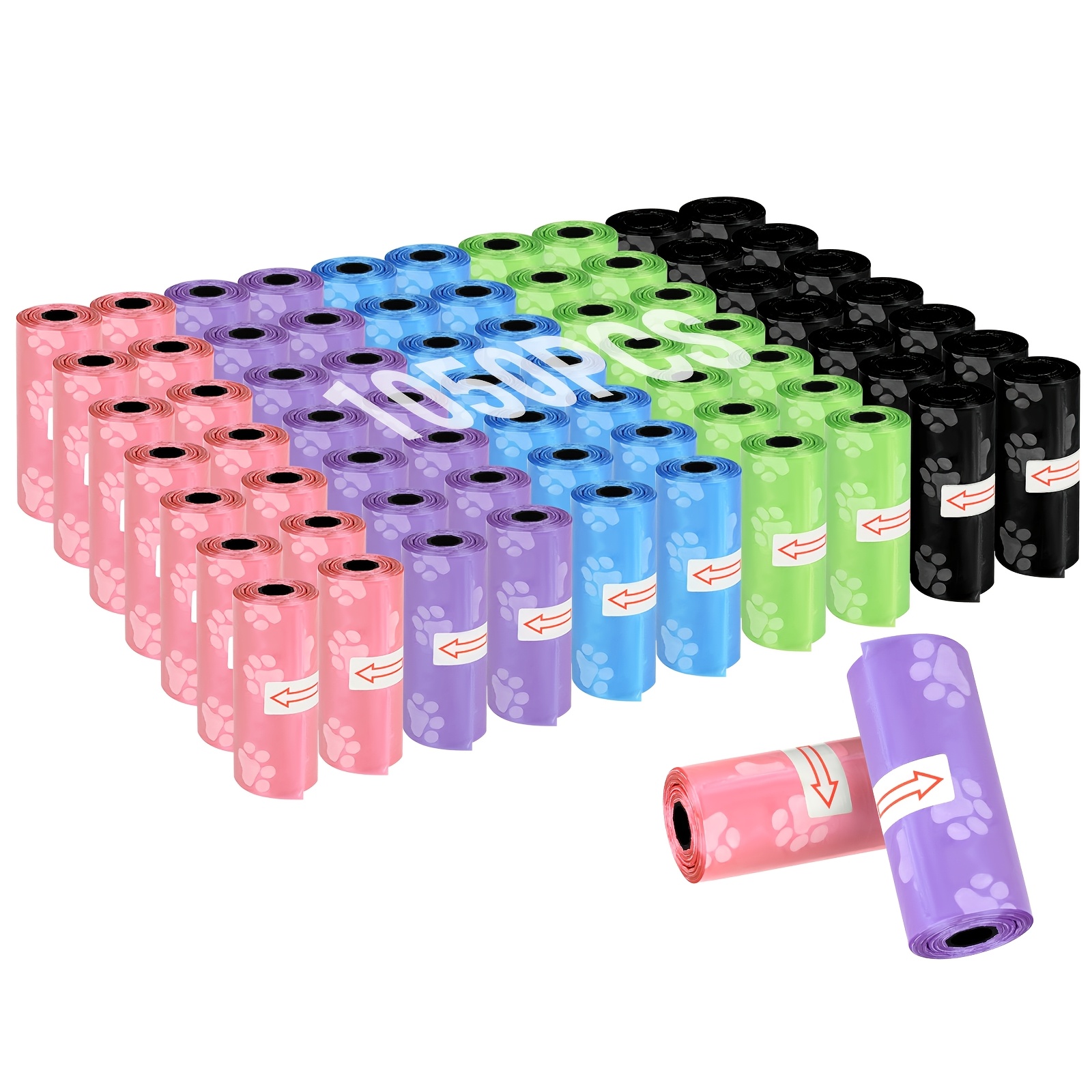 Image of 5 Colors, 1050pcs/70 Rolls Leak-proof Dog Poop Bags, With Free Rope Clip Gift, Thickened Bottom With , Suitable For Dogs During Outdoor , An For Pet Families