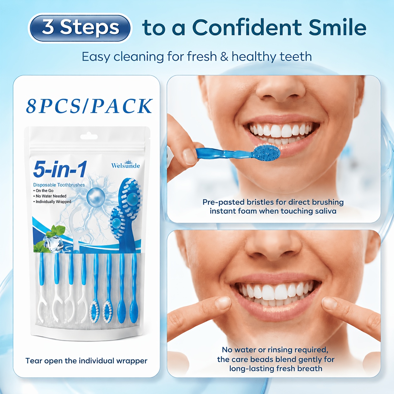 8pcs 5-in-1 Multifunctional Travel Toothbrush Kit