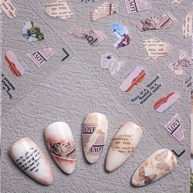 1pc Of 3d , An Old Newspaper, An Old Photo, A Past Event, A For A Story, A Nail Art Sticker With A .
