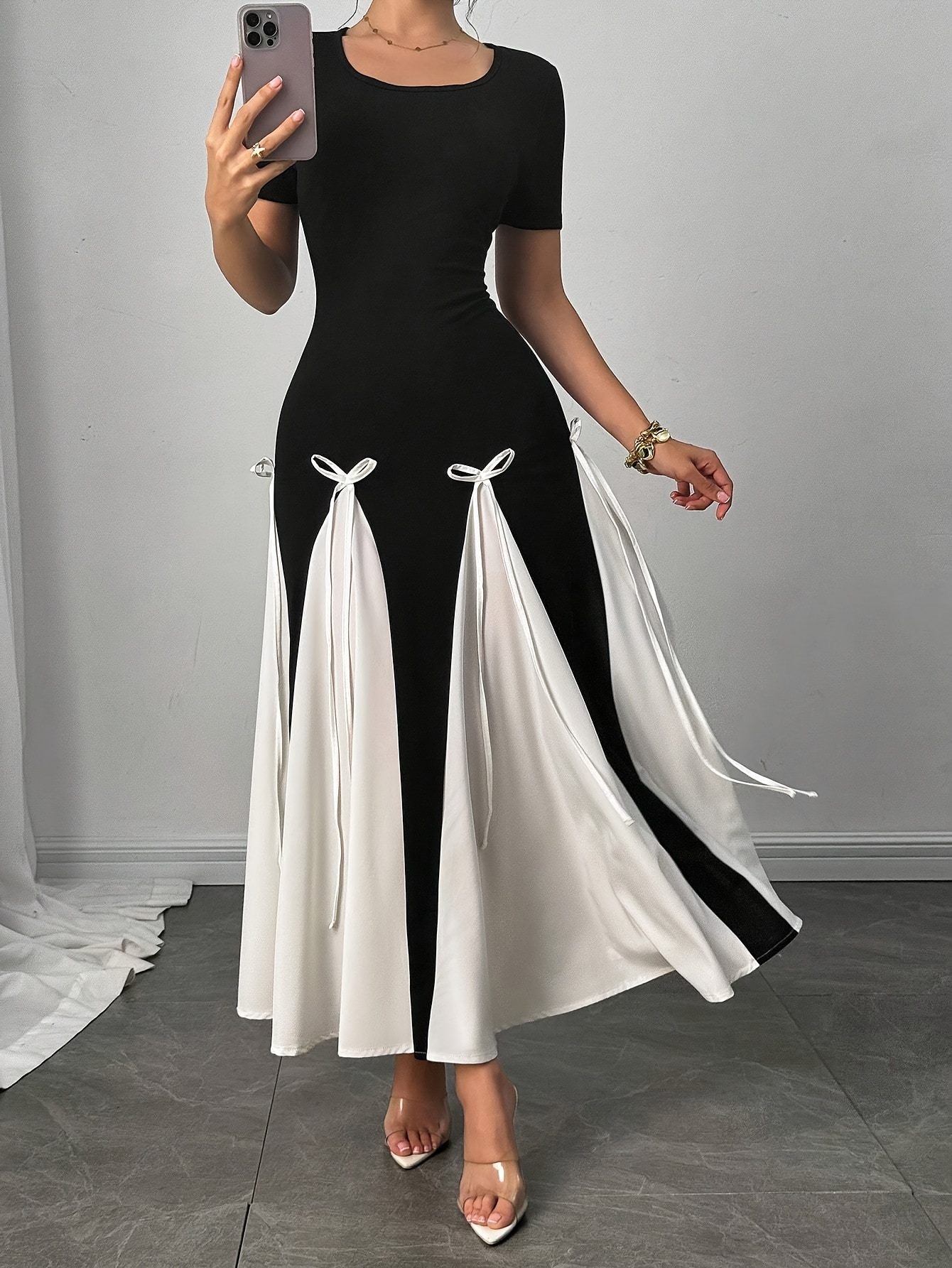 slim fit dress slacks Elegant Spaghetti-Straps Black and White Prom Dress Long with Slit
