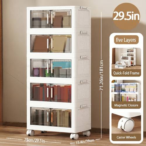 3 4 5 6 29 5 inch extra large foldable storage cabinet with lids stackable plastic organizer on wheels for closet bedroom office and kitchen multi tier collapsible storage solution