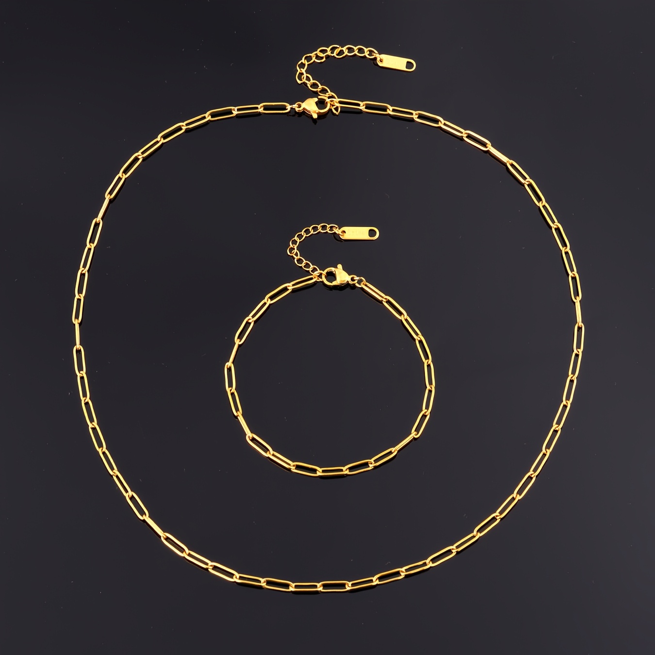 TEMU Ensemble collier et bracelet en chaîne de trombone rectangulaire plaqué or , convient aux bijoux pour femmes, avec une couleur durable