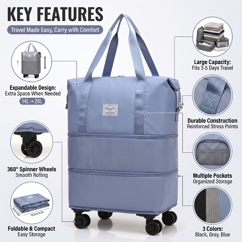 Extra Large Expandable Travel Suitcase with Randomly Colored Wheels