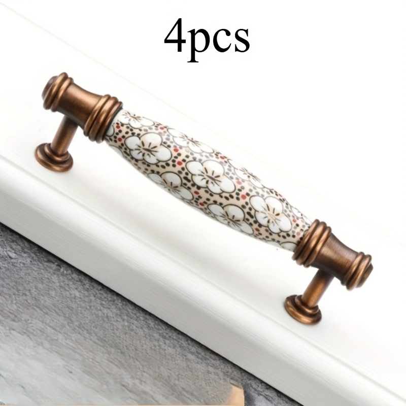 Image of 4pcs Ornate Floral Ceramic Drawer Pulls | European Vintage Cabinet Handles For Wardrobe, Shoe Cabinets | Decorative Home Hardware, Cabinet Door Wardrobe Cabinet Drawer Door Handle