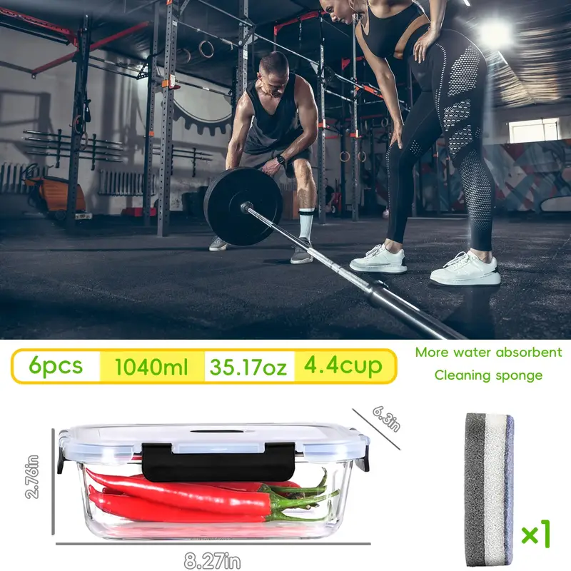 4 piece glass container set 1520ml 51 4oz 6 4cup microwave safe bpa free reusable food containers with secure latches Product details 3