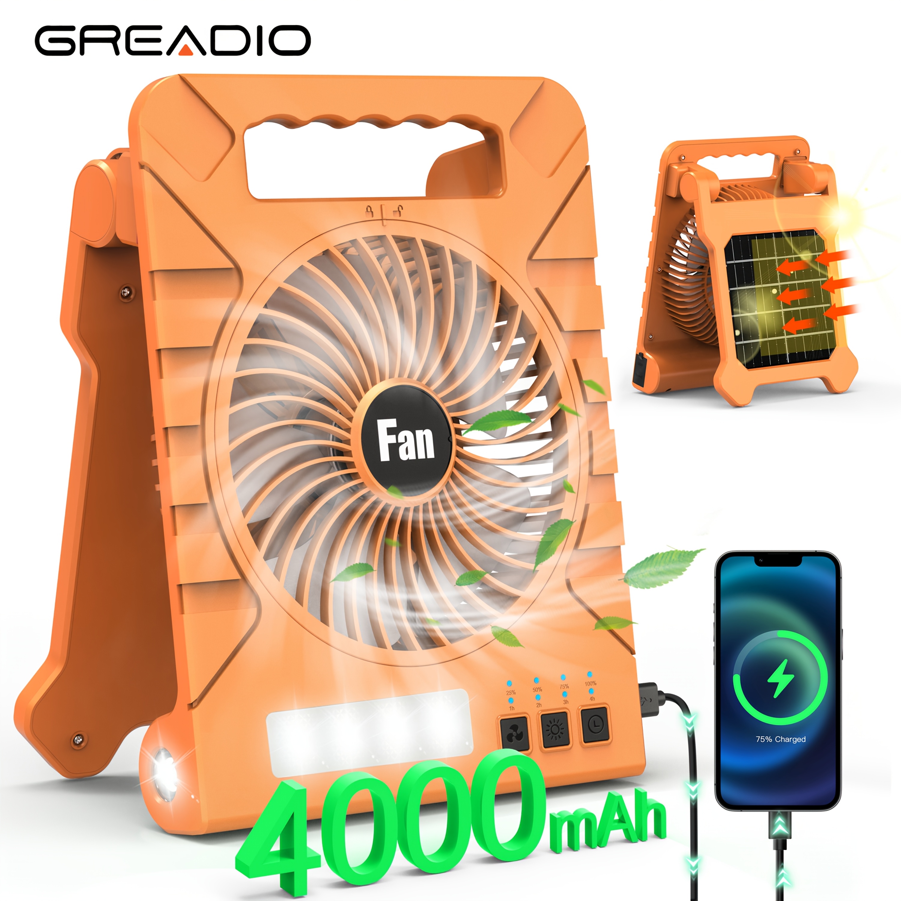 Camping Fan Rechargeable Battery Solar Fan For Outside