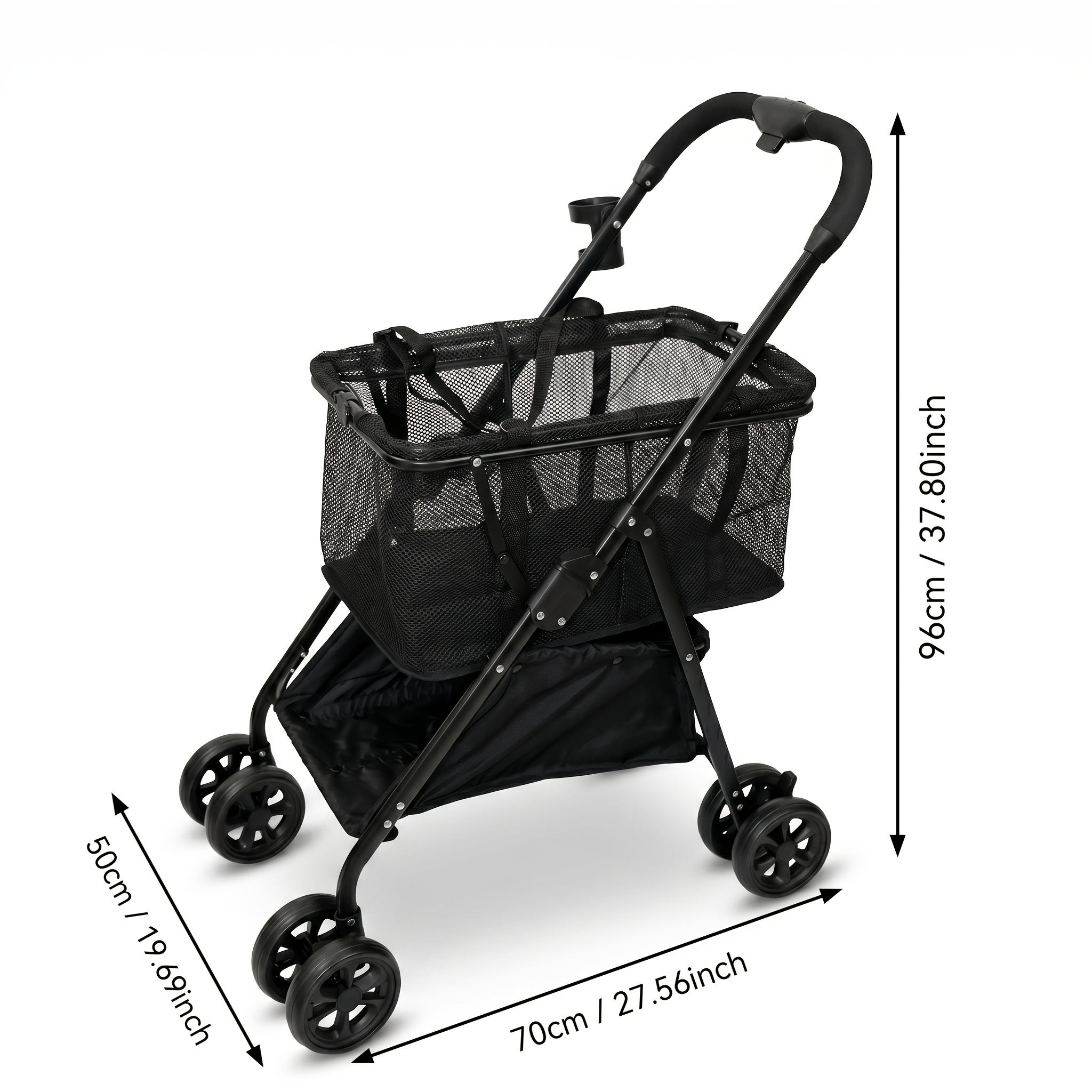 Image of Portable Foldable Shopping Cart With 8 Wheels And Brakes, Detachable Basket, Pet Stroller With Removable Basket, Large Capacity, Camping Utility Cart, Suitable For And Pet Owners