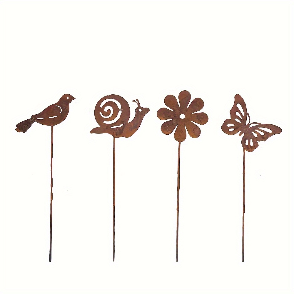 E-shop 【2D Flat】 [2D Flat] 4Pcss Gartenrost Dekoration, 4Pcss Eisen Gartenstapel, Vogelroststapel, Schneckenroststapel, Schmetterlingsroststapel,