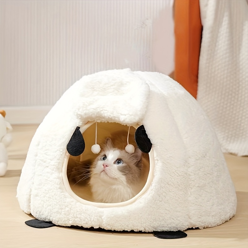1pc winter sheep nest series closed cat nest soft polyester warm thickened pet bed with detachable cover round design for cats and dogs pet supplies cozy pet bed detachable cover nest Product details 4