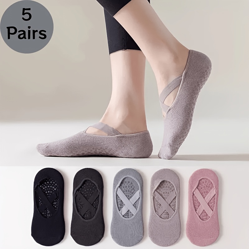 TEMU Spring Summer 5 Pairs Women's Yoga Socks Indoor Pilates Straps Fitness Solid Color Floor Socks