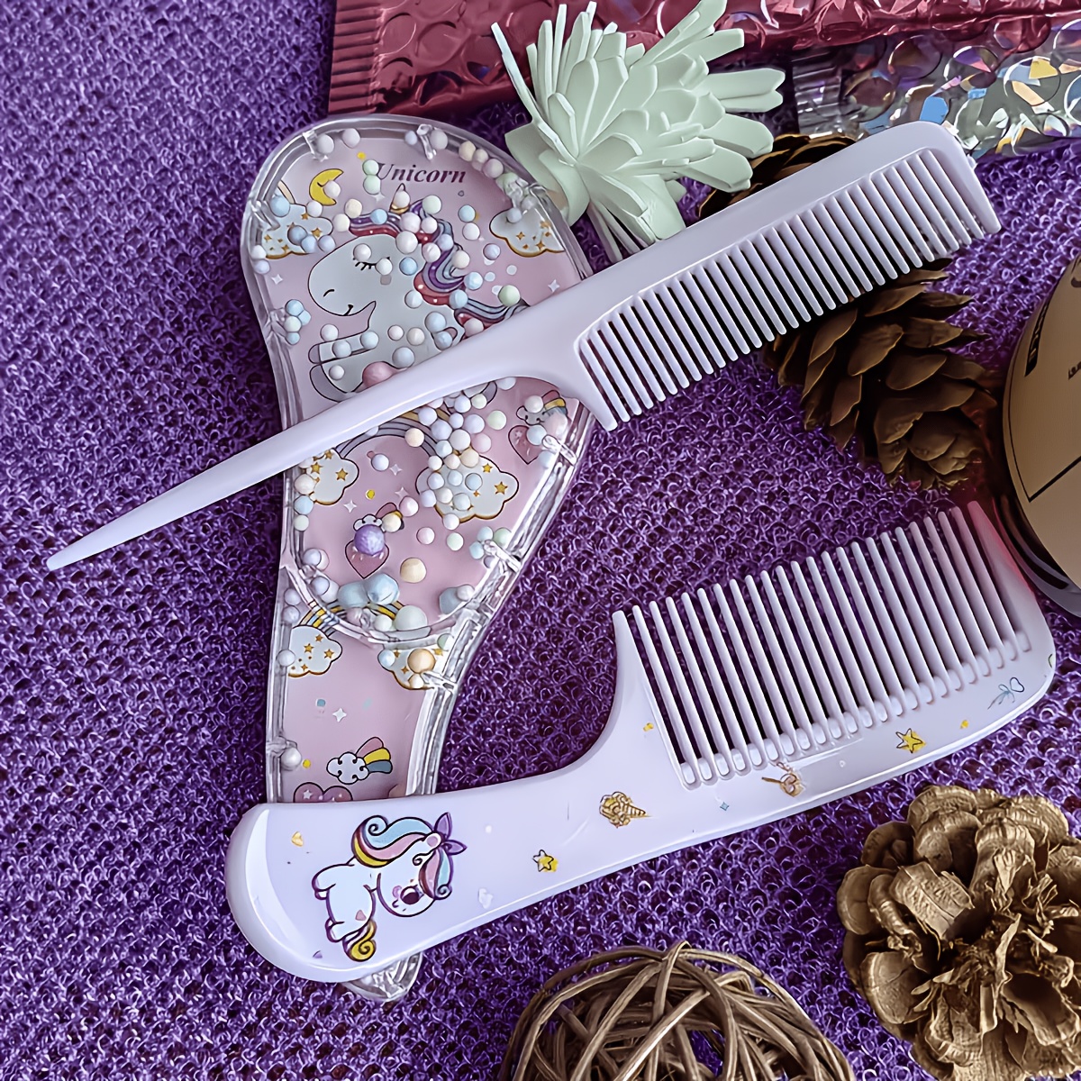 TEMU Cute Hairbrush Comb Set, Comfortable Grip Massage Hairbrush, With Cute Cartoon Pattern Fine-tooth Comb, Gentle Combing Without Pulling Hair,