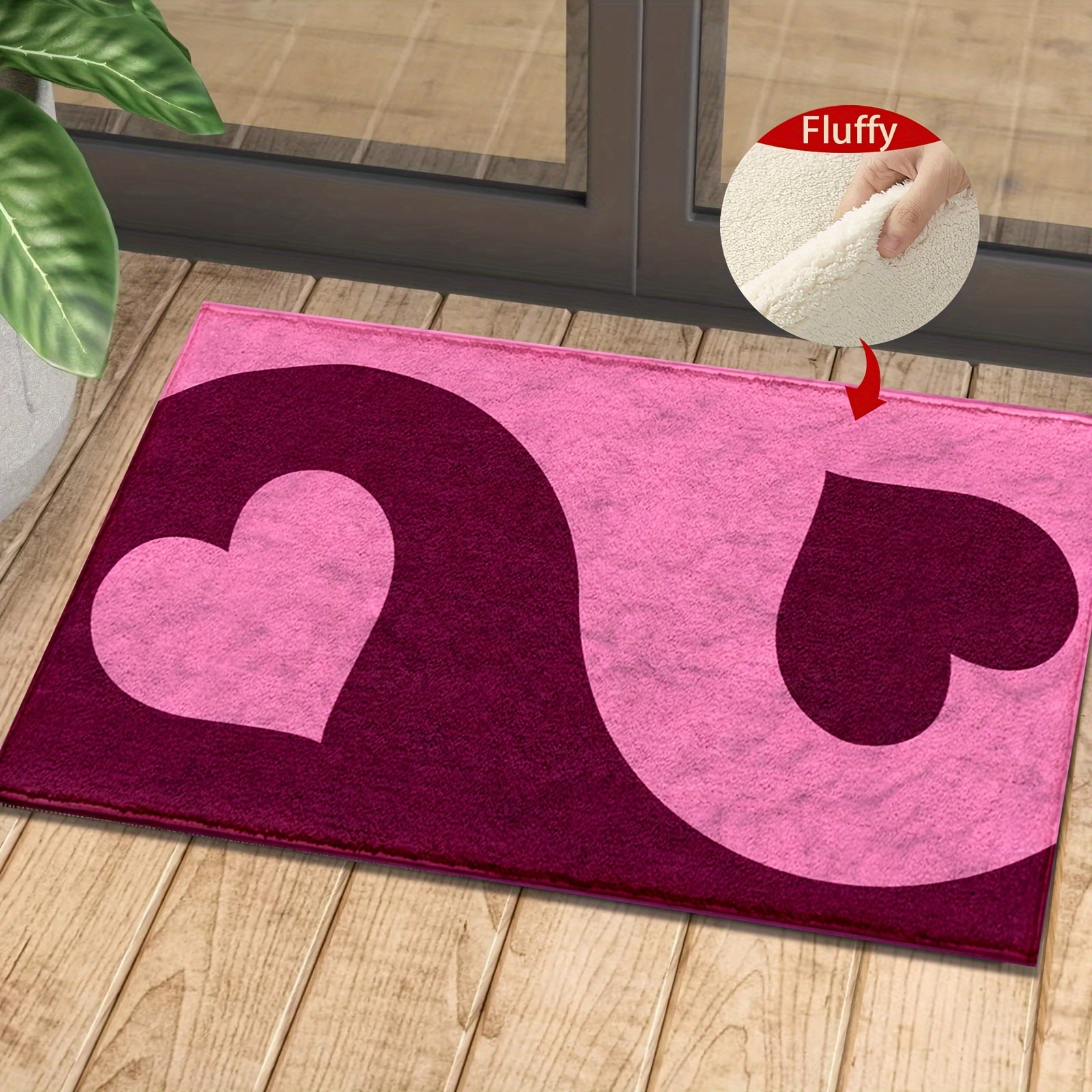 

1pc Pink Pattern Mat, Cashmere Material, Fluffy Plush Winter Decor Decoration, Door Mat, Bathroom Rugs, Machine Washable, Absorbent Anti-fouling And Non-slip, Valentine's Day Decorations, As Gifts