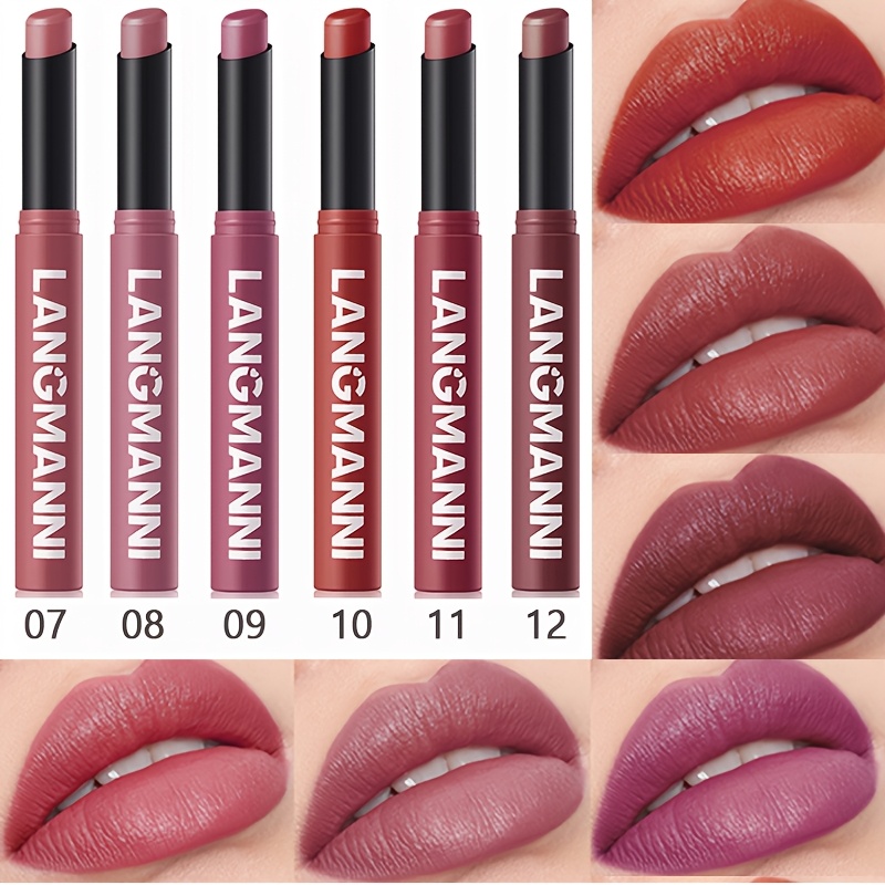 TEMU 6pcs, Matte Lipstick, Lipliner, Moisturizing Lipstick