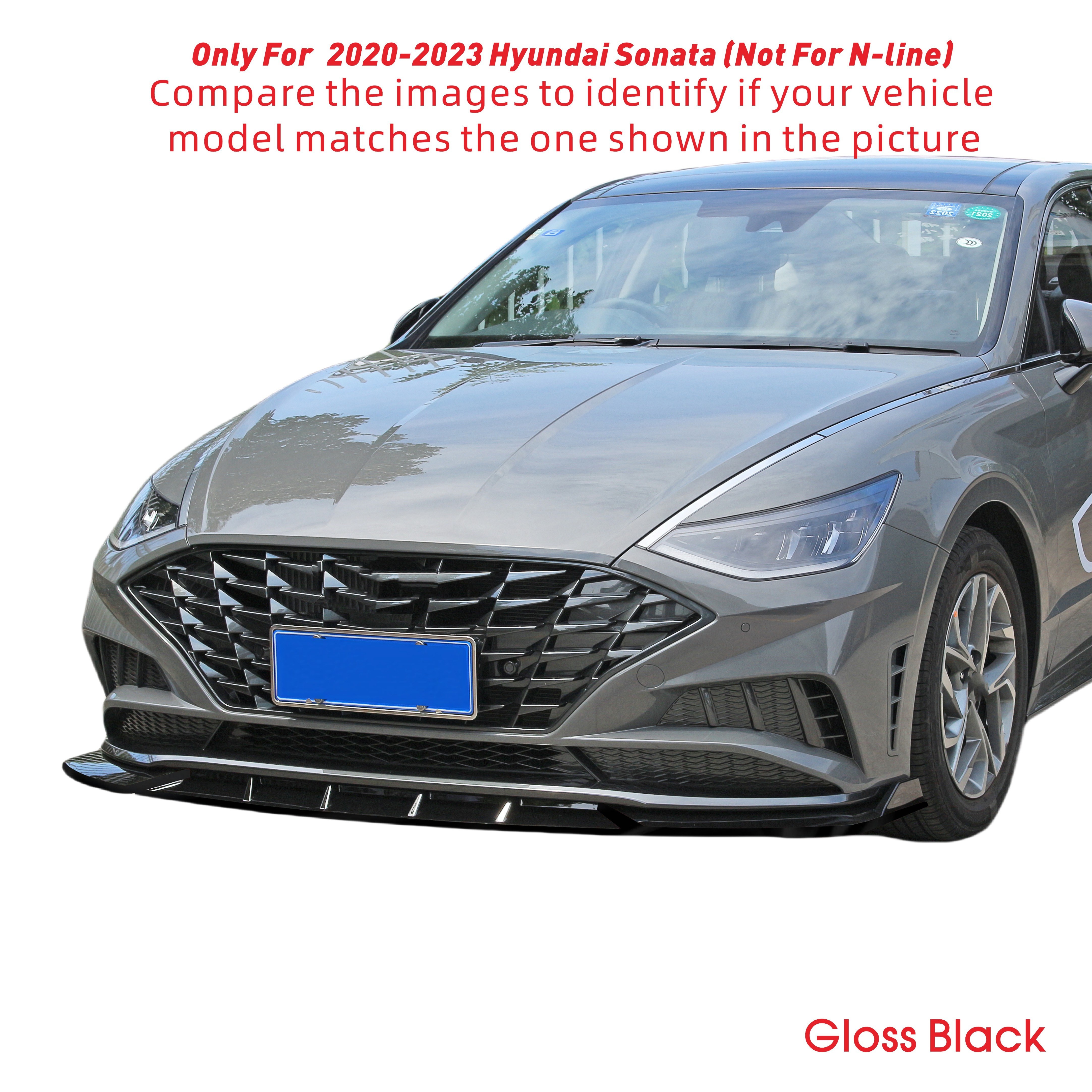 Glossy Black Front Bumper Lip Splitter For 2020-2023 Hyundai Sonata - GT Style, 3-Piece 5 thumbnail image