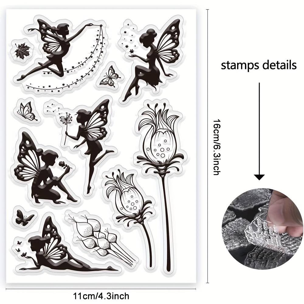 1pc fairytale flower fairy silicone clear stamps fantasy theme rectangle shape for diy scrapbooking photo   polypropylene material 6 3x4 3inch diy scrapbooking supplies whimsical fairy design durable silicone material fairy garden accessories