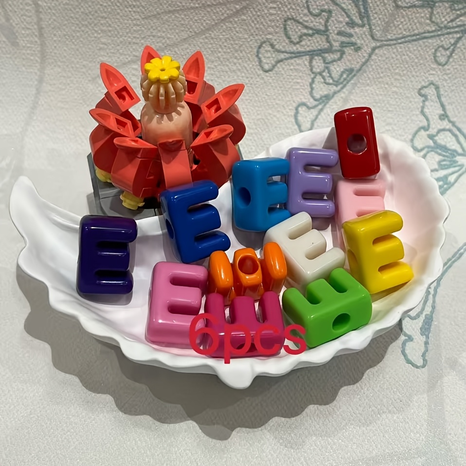 TEMU 6pcs Acrylic Mixed Color Large Hole English Alphabet Beads, Random Mixed Colors, Single Letter A-z Options, For Diy Beading, Pendants, And