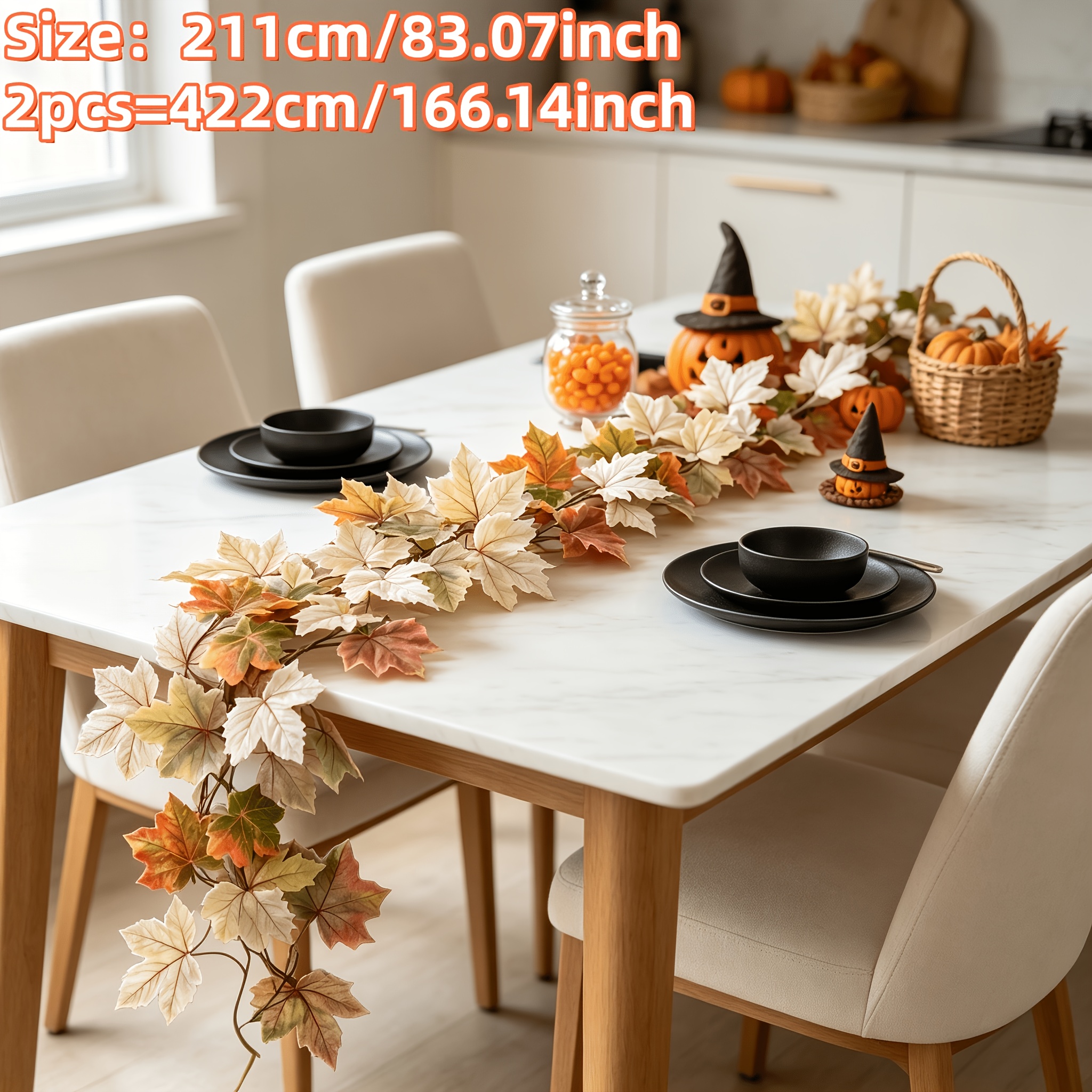 TEMU 2pcs Total 422cm Ultra-long Artificial Autumn Leaf Vine Garlands, Autumn Floral Vine Decor, Large - Maintenance-free, Suitable For Thanksgiving,