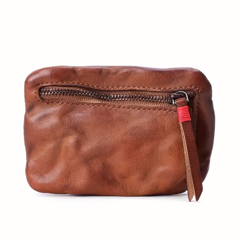 Vintage Top-grain Leather Wallet, Leather, Handmade Distressed Minimalist Short Genuine Leather Card Holder Coin Purse