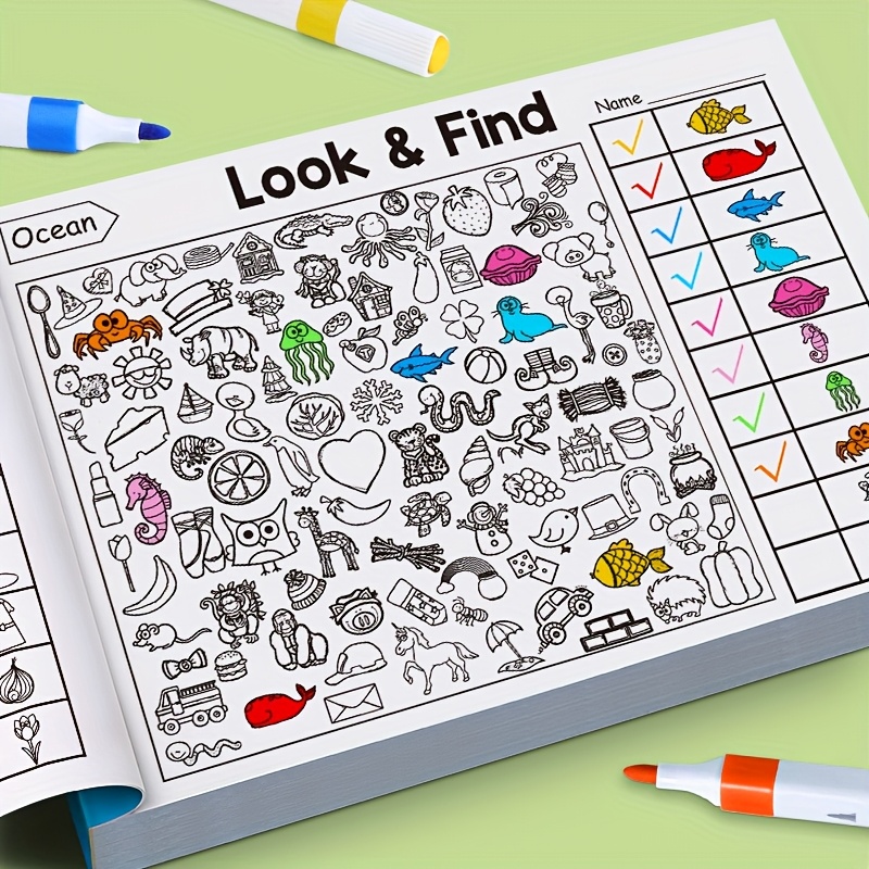 Interactive Treasure Hunt Game Book - Enhance Brain Skills with Sudoku Puzzles, Memory & Color Recognition, Durable Travel Educational Cards for Home and School Use, Perfect Gift for Thanksgiving, Christmas, and New Year, Find The Difference Book, Find The Difference 2, Colouring Book, Drawing Book