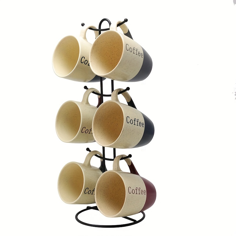 

6pcs 12 Oz. Coffee Mug Set With Stand - Assorted Colors