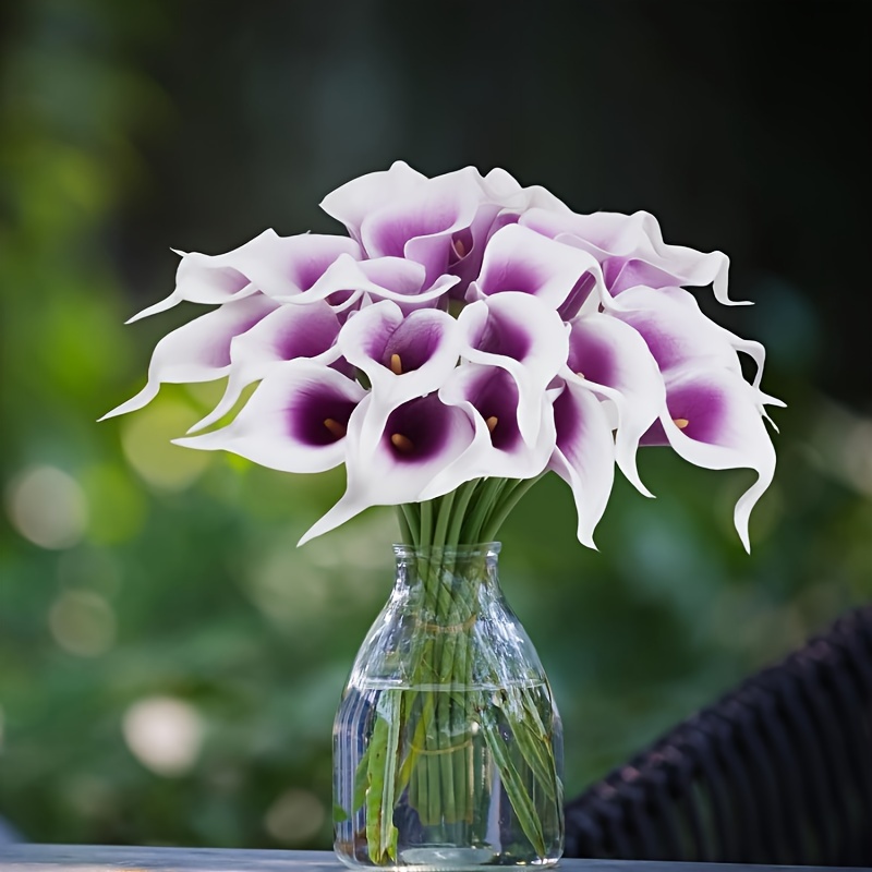 

10pcs, Artificial Flower Calla Lily With A Realistic Touch, Suitable For Mother's Day, Garden, Office, Party, Wedding Bouquet, Center Decoration, Floral Home Decoration (10 Pieces In Purple And White)