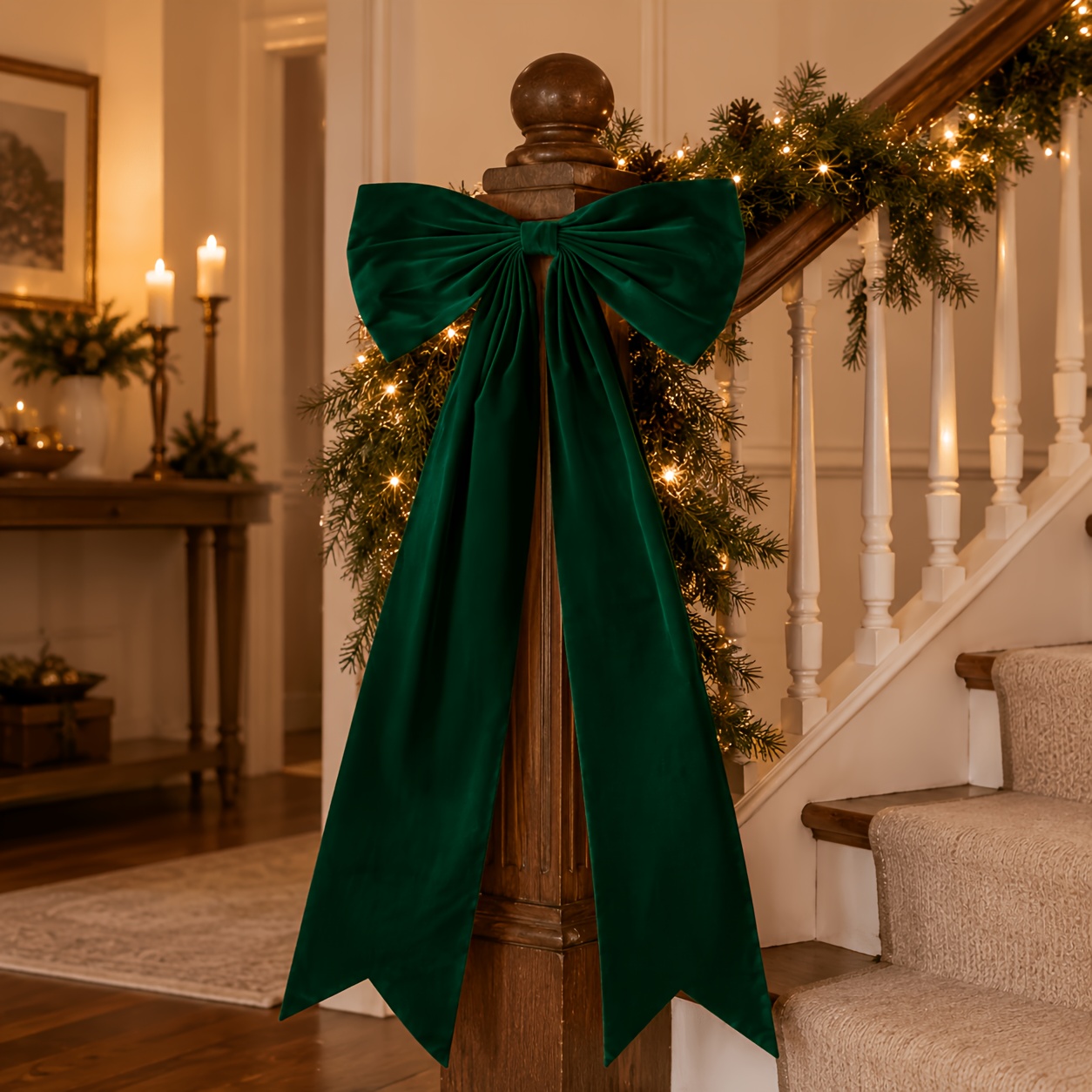 TEMU Christmas Tree Ribbon Bow Large Holiday Decorative Bow Hanging Accessory Double-sided Velvet Material Faux Fur Bow Christmas Tree Window Door