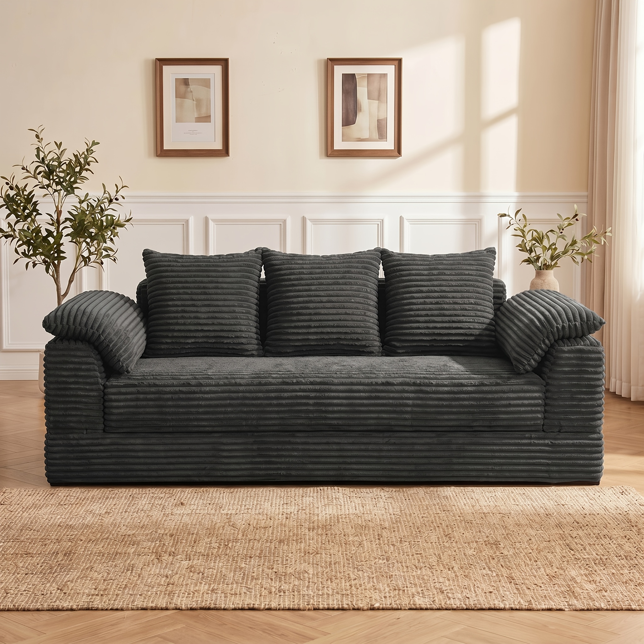 Image of Skin-friendly Corduroy Double-seater Boneless Sofa, Cloud-like Thickened High-elasticity , Sit-and-lie Sofa Bed, Installation-free 1pc Design, Space-saving And Versatile Casual Furniture