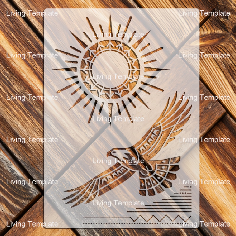 TEMU 1pc Eagle And Sun Stencil - Reusable Painting Template - For Wall, Glass, And Fabric Painting Pattern Stencil
