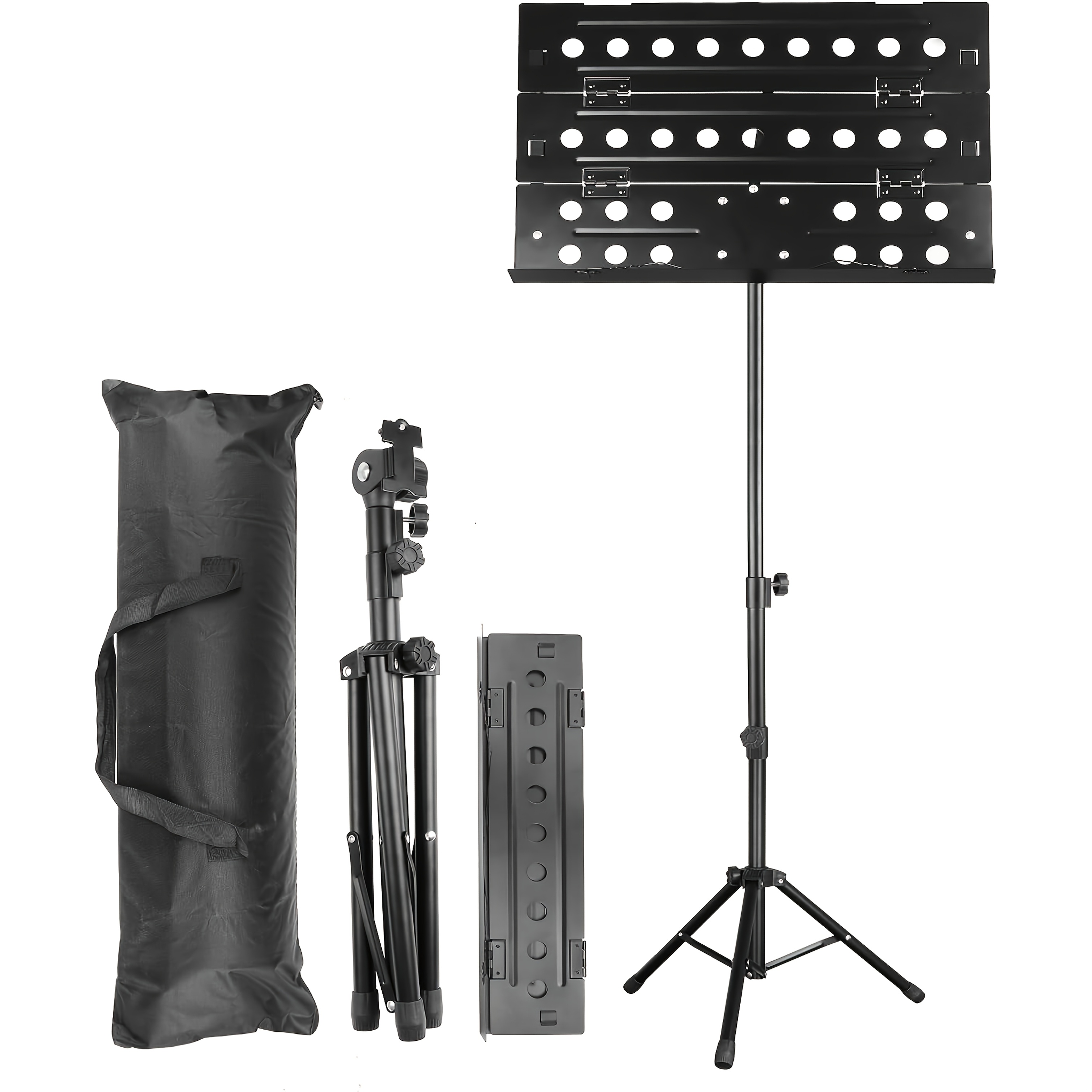 Image of Portable Alloy Folding Music Stand Kit - Professional-grade Adjustable Height And Angle Design, Lightweight Yet Sturdy Alloy Material, Includes A Carrying Case And Detachable Clipboard