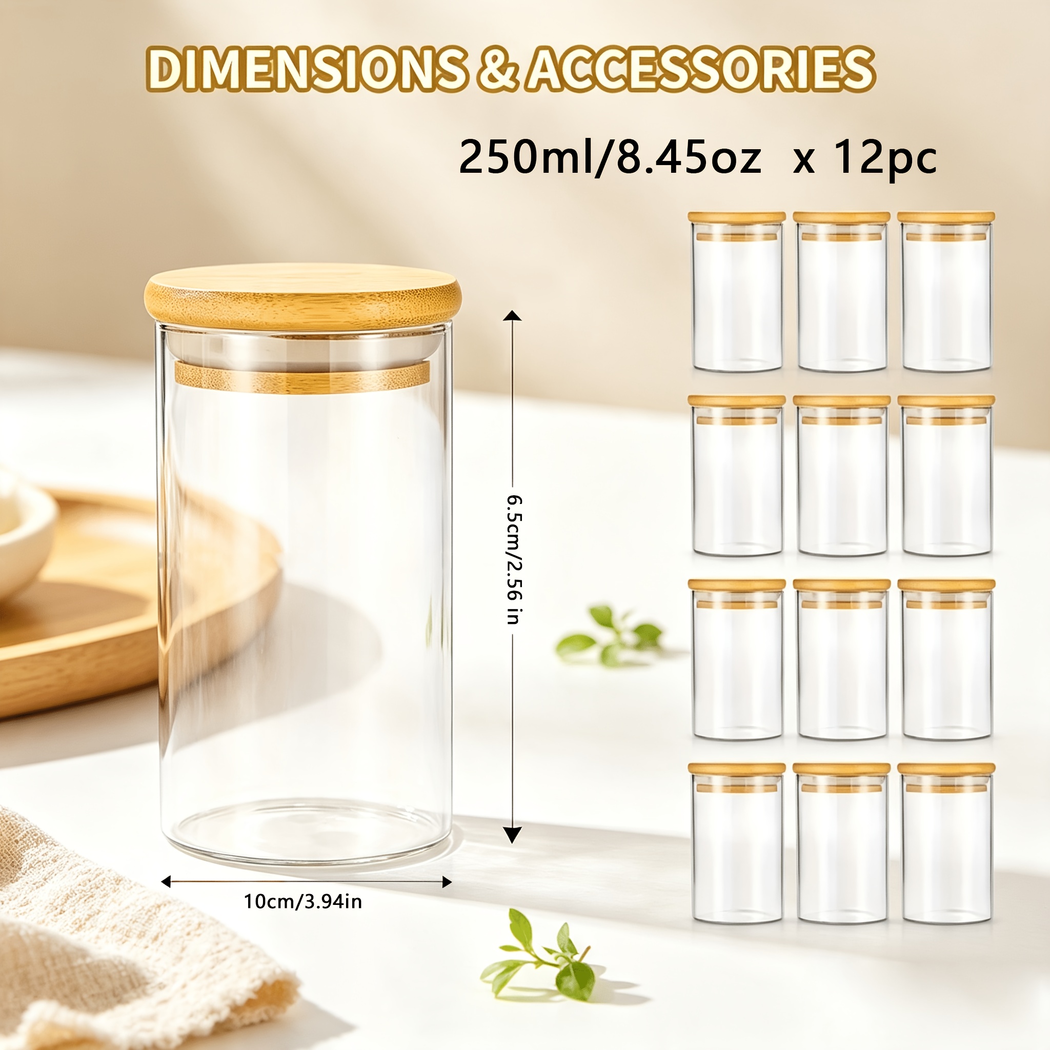 TEMU 12pcs Glass Storage Jars With Lids - Airtight Sealed Food Containers, Transparent Glass Canisters Suitable For Pantry, Kitchen, Spices, Tea,