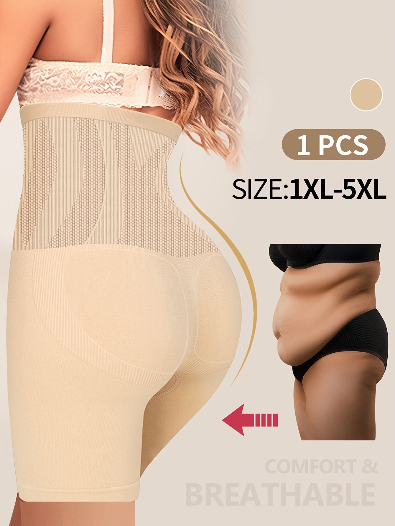 1pc Plus Size Elegant Underwear, Women'S High Waist Tummy Control Seamless Shapewear Box Briefs