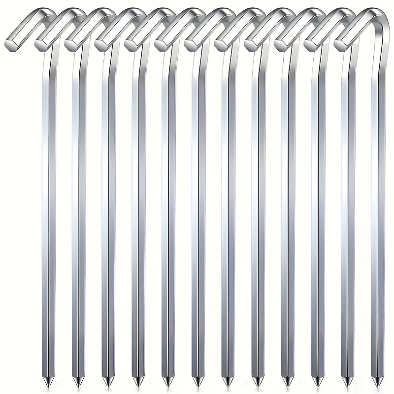 TEMU Tent Stakes, Aluminum Tent Stakes, 5pcs, 12pcs And 24pcs With Hooks, 7.09 Inch Hex Nails For Camping Tent Stakes, Wind Rope Tent, Garden Nails,