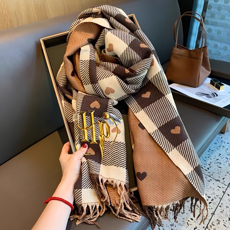 Wb Harry Potter Women's Thermal Scarf – Windproof, Warm, Thick, Soft Polyester Shawl, Pink Heart And Design, Hand Wash Suitable, Unisex Winter Accessory, Essential For Casual , Perfect Gift
