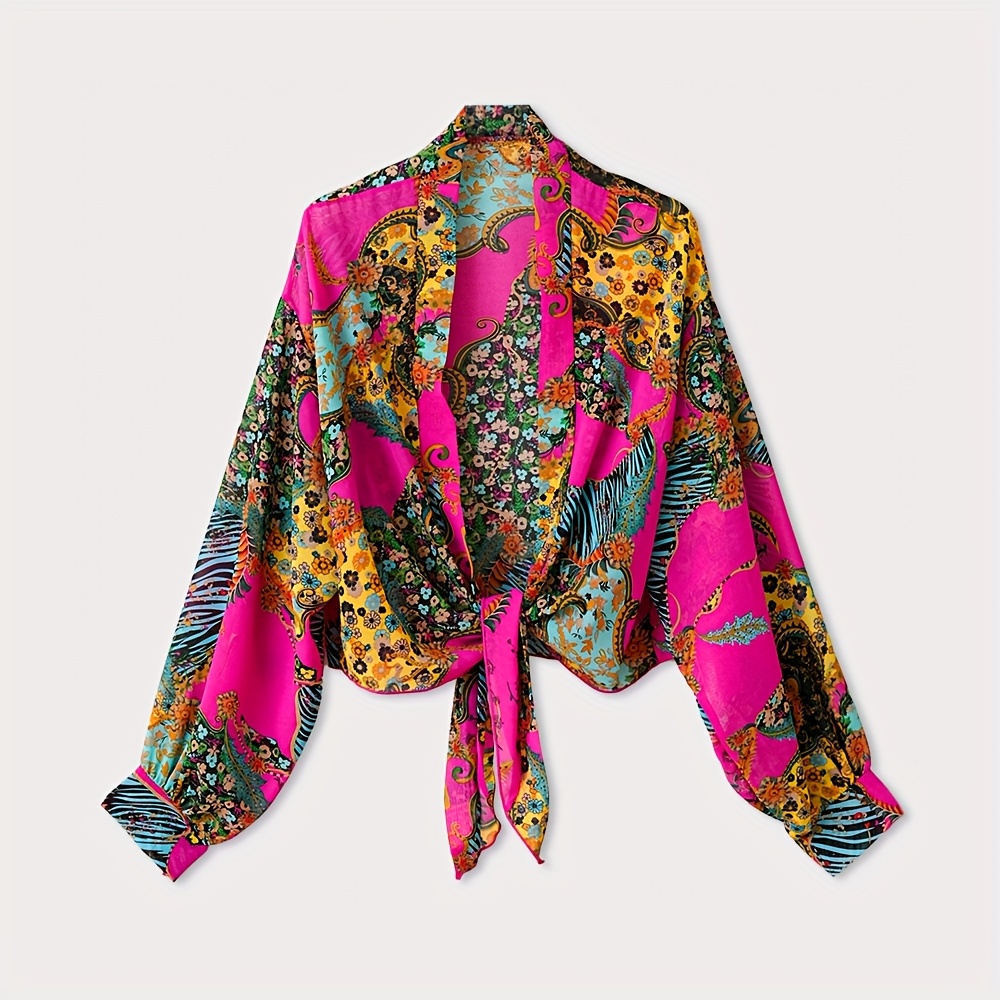 TEMU Châle Style Ethnique pour Femme, Cardigan Ouvert à Motif Floral et Queue de
