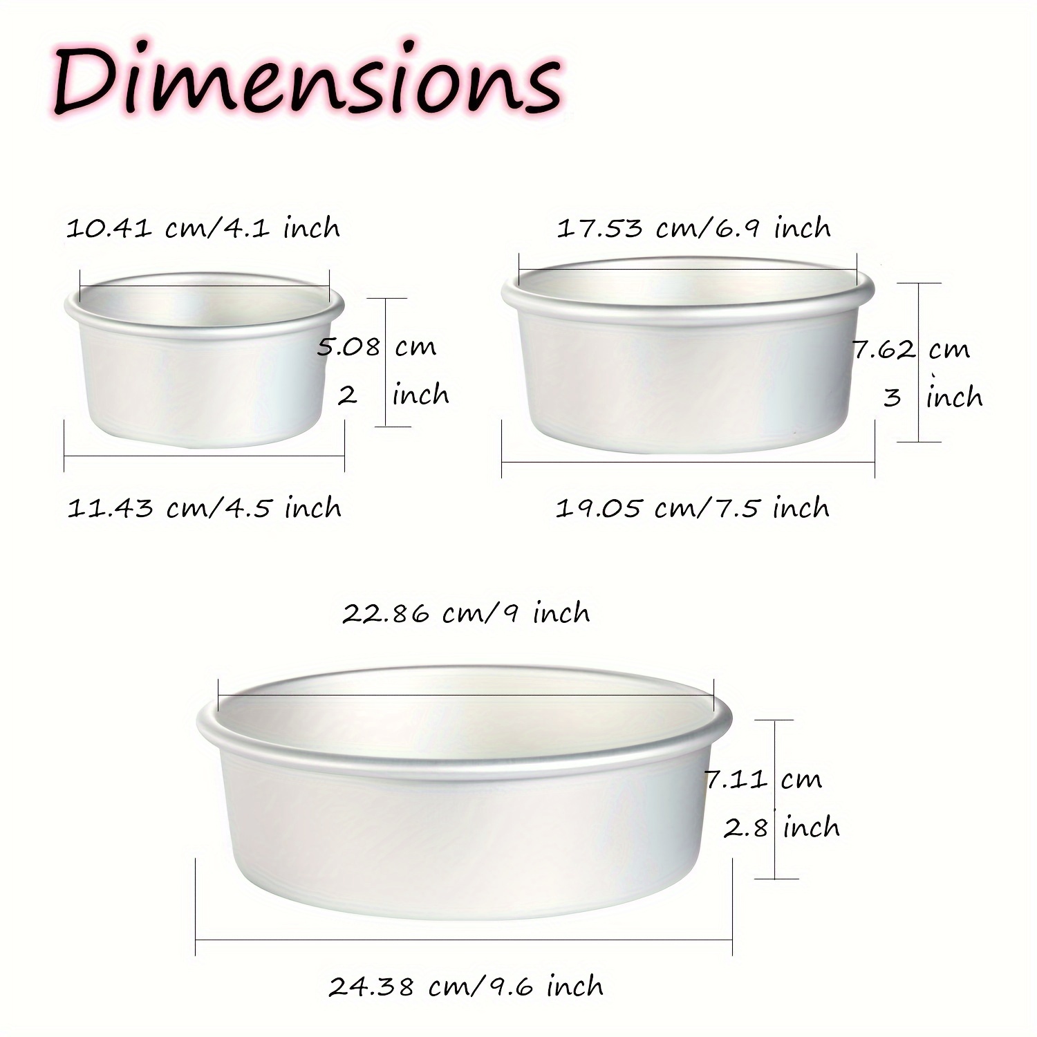 Aluminum Round Cake Mold, 4&*;/7&*;/9&*; Cheese Cake Model, Set of 3,  Round Baking Pan, Bottomless Cake Mold
