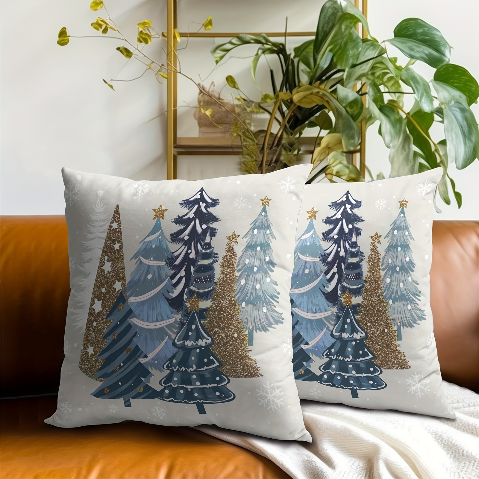 

2- Christmas Tree , 18x18 , Decor, Zippered, , Polyester, For , , - Printed Pattern