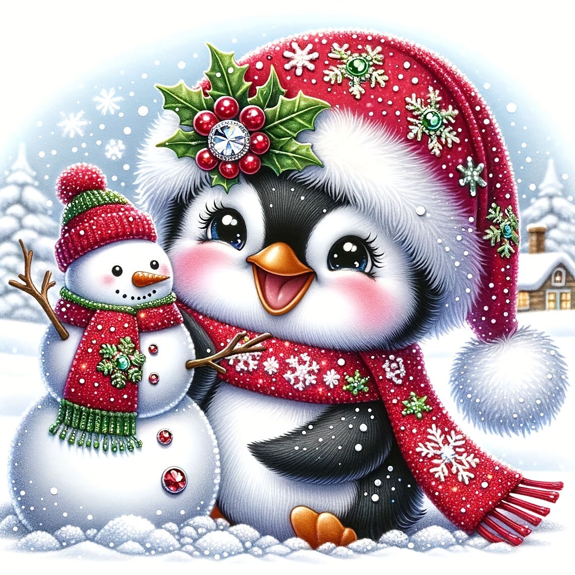 

Diy Christmas Diamond Painting Kit - 7.87x7.87" , & Snowman In , , Full Coverage For