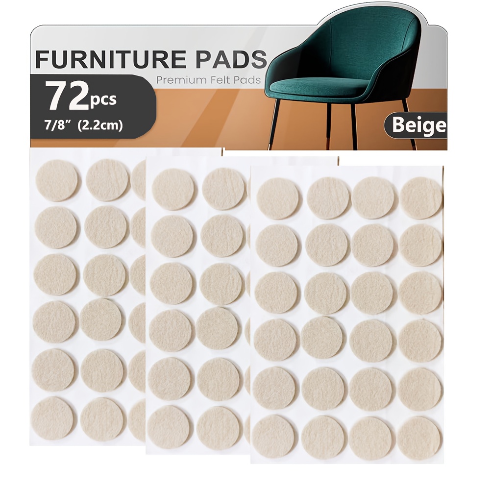 TEMU Patins de meubles en feutre - 72 pièces 3/8" (2,2 cm) - Protections de sol en feutre - Patins de chaise en feutre - Patins de meubles pour pieds