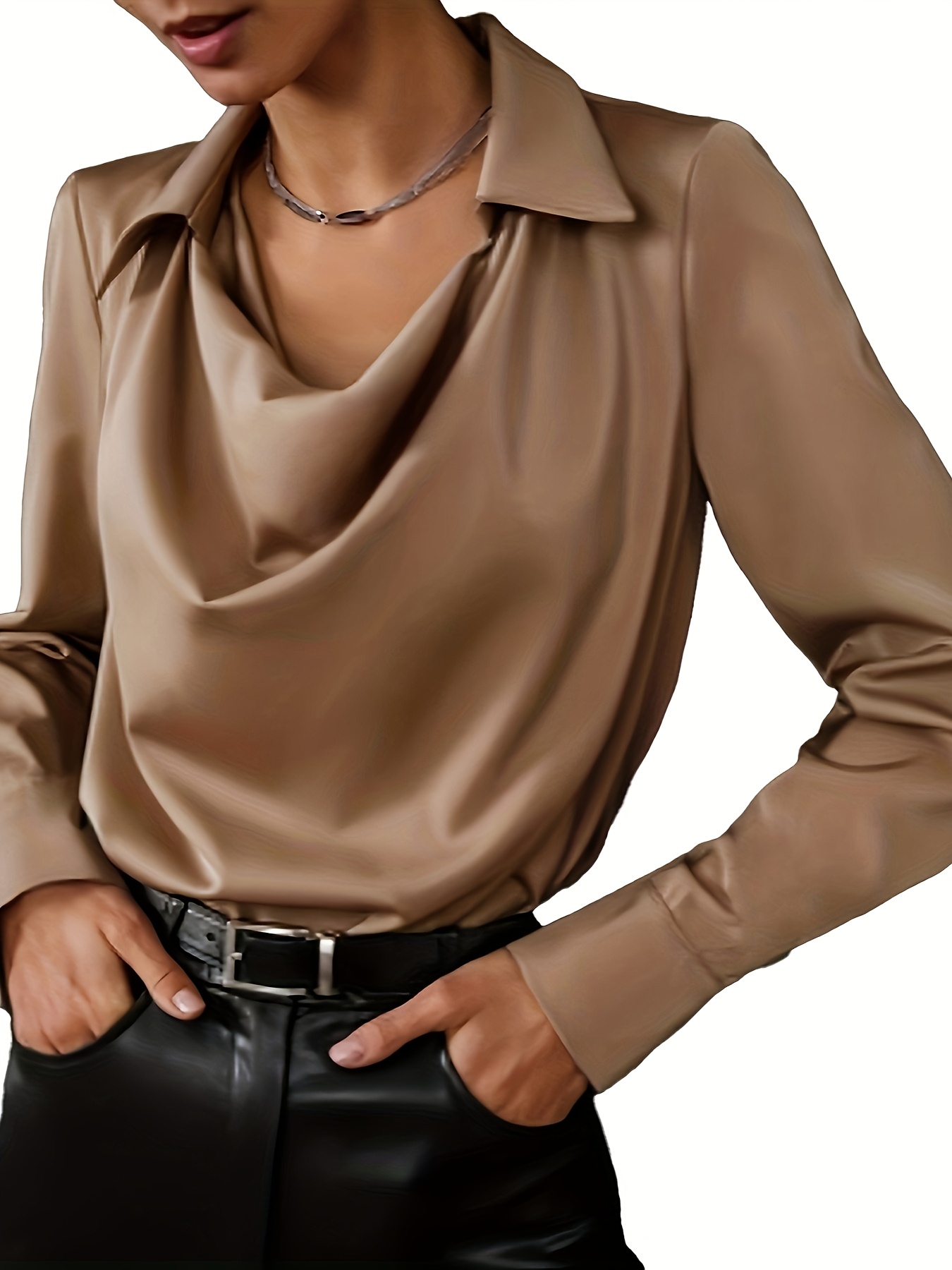 A Stylish Elegant Satin Blouse A Draped Neckline Designed