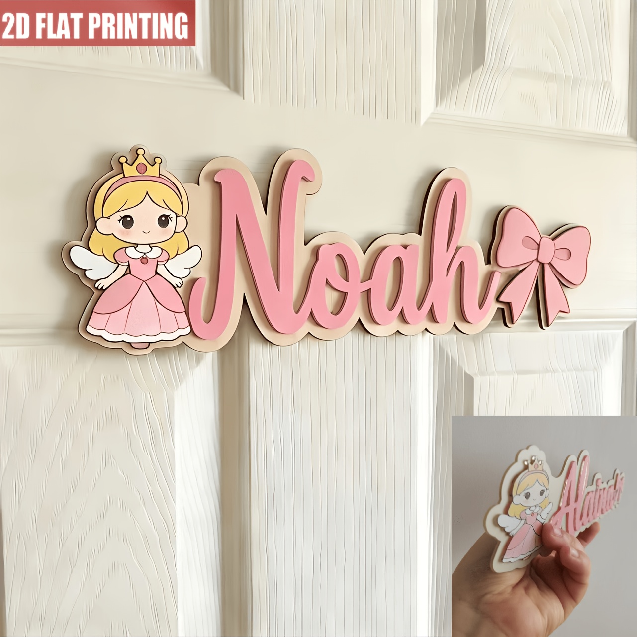 TEMU 2d Flat, 2d Plane Customized Acrylic Princess And Bow Name Logo - Pink Bow Theme Wall Decor, Bedroom, Game Room, Customized Name Plaque,