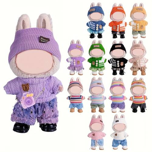 6 69inch doll clothes for labubu with 3 outfits stylish fisherman hat sweaters pants or skirt set for 6 69inch dolls adorable labubu accessories for play display not included shoes doll