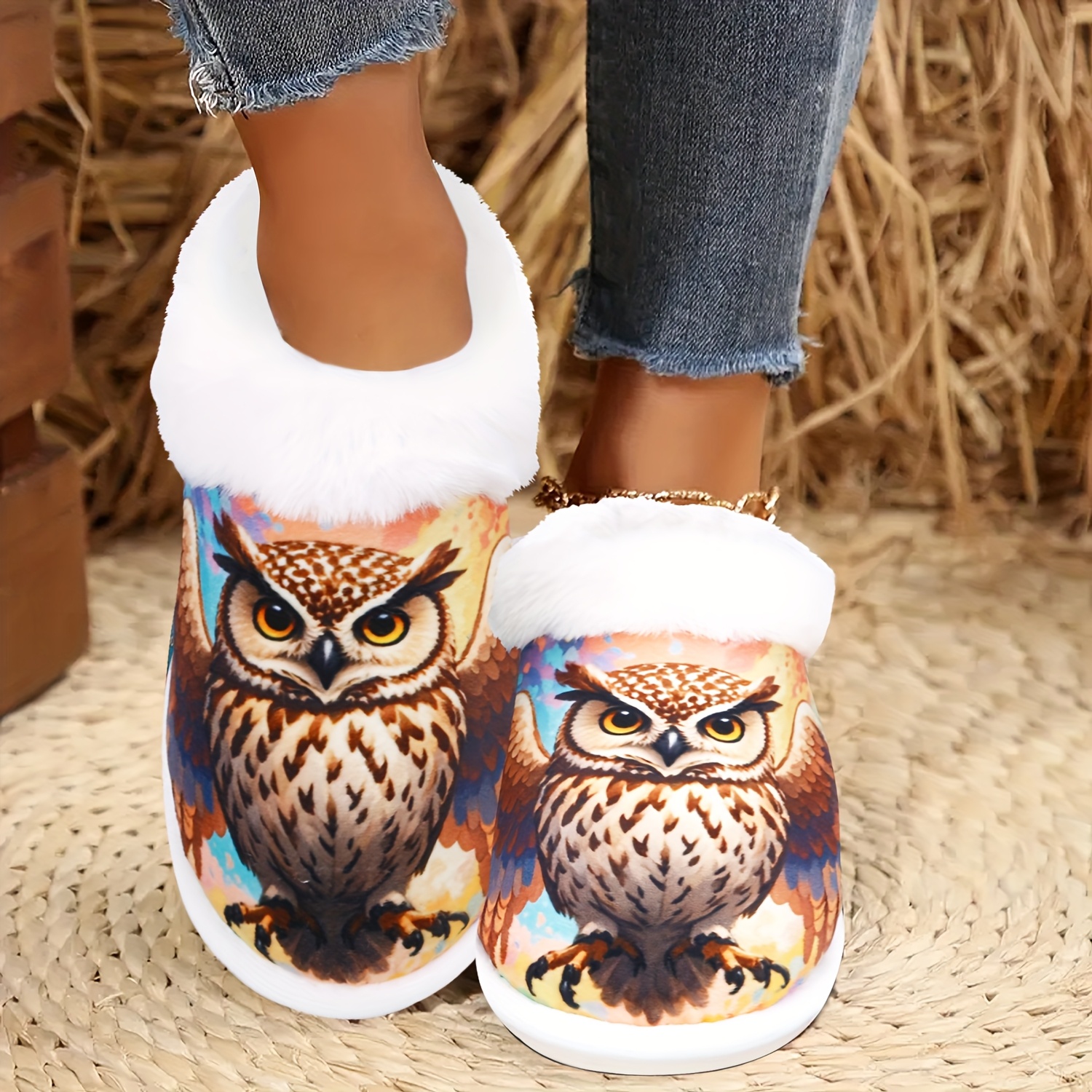 

Cozy Owl Print Memory Foam Slippers For Women - Indoor/outdoor Winter House Shoes With Non-slip , Perfect Gift Idea