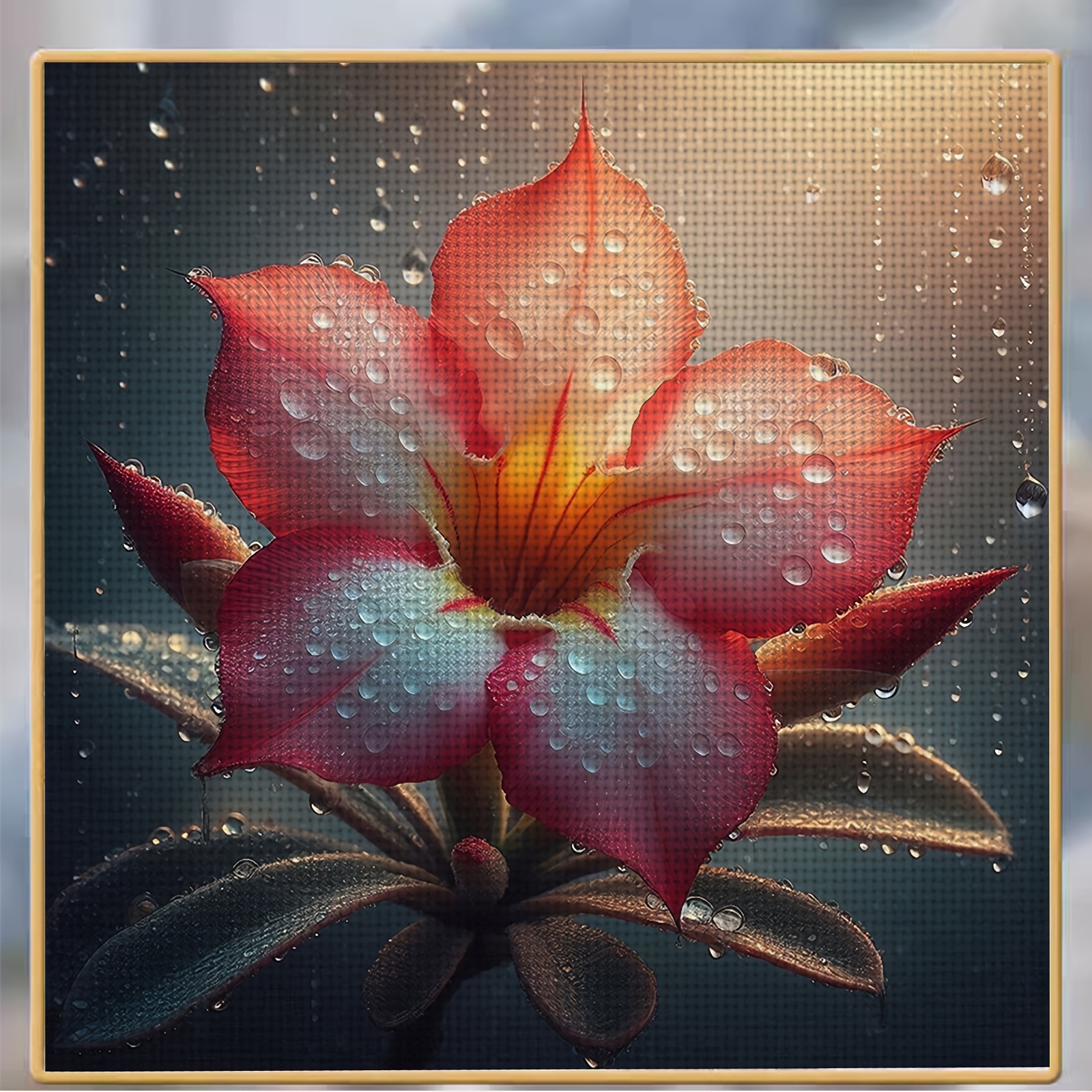 Complete DIY Cross Stitch Kit, Pink Floral with Sparkling Dewdrops