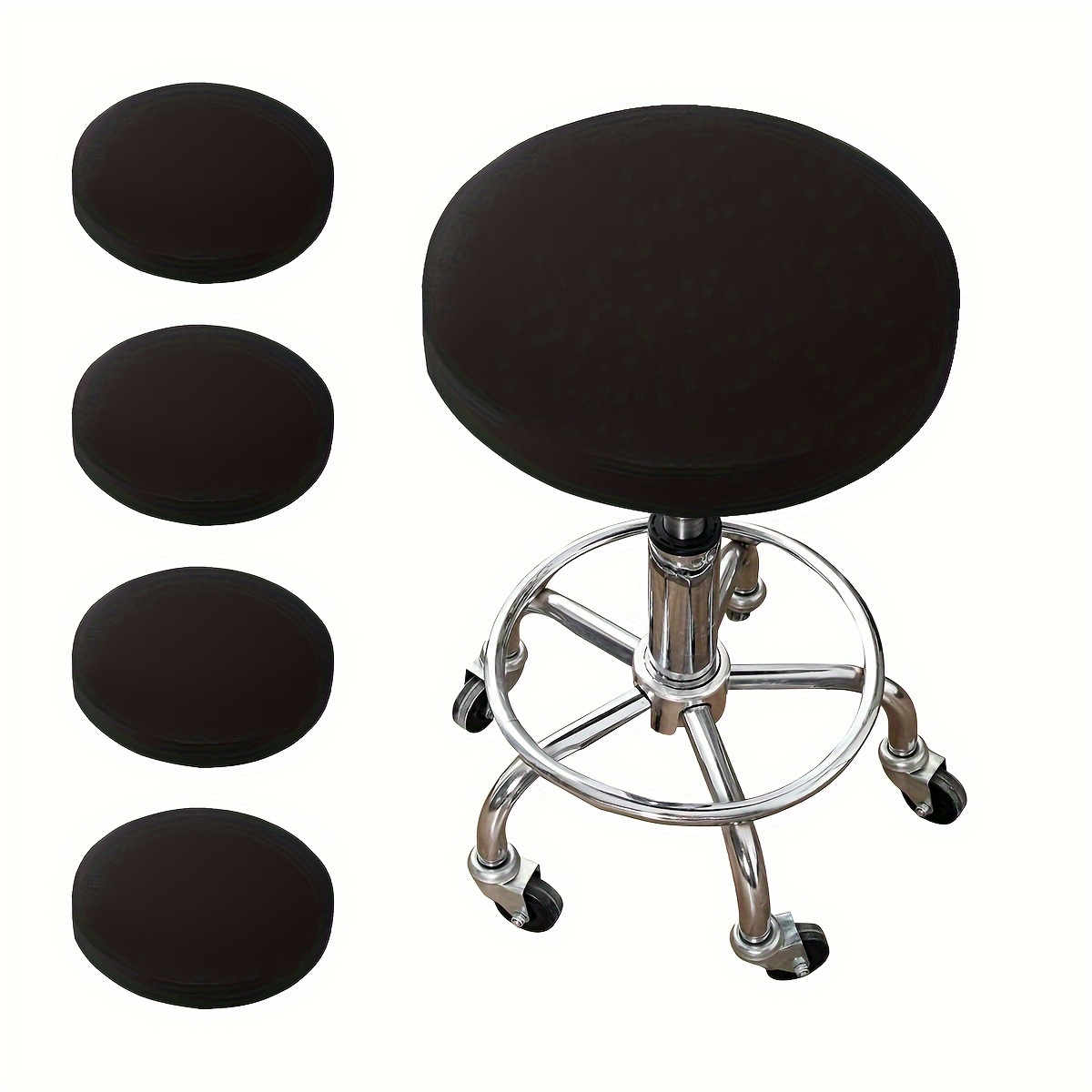 Image of Set Of 4/6 Fabric Home Bedroom Dining Chair Round Stool Chair Cover