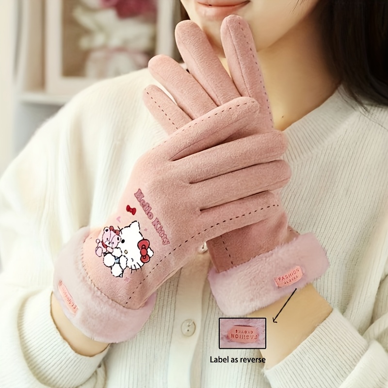 

Sanrio Hello Kitty Touchscreen Gloves - Elegant Style, Polyester Fiber, & Warm, Fingerless Design For Outdoor Sports & Cycling